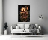 Rising Phoenix with Golden Moon Glass Wall Art