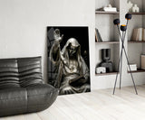Silver Masked Oracle with Book Dark Glass Wall Art