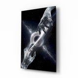 Cosmic Hands Reaching Across a Black Hole Glass Wall Art - 72x46 cm