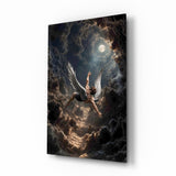 Cuadro de cristal Icarus Falling Through Moonlit Clouds - 72x46 cm