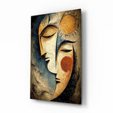 Tableau en verre Sun and Moon Faces Cubist Textured - 72x46 cm