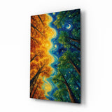 Autumn and Night Forest Swirl Post-Impressionist Glass Wall Art - 72x46 cm