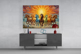 Seven Running Horses Under a Blazing Sun Glass Wall Art