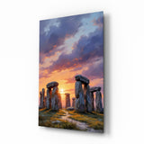 Stonehenge at Sunset Painterly Landscape Glass Wall Art