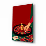 Roulette Wheel and Chess King Casino Illustration Glass Wall Art - 72x46 cm