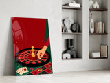 Roulette Wheel and Chess King Casino Illustration Glass Wall Art