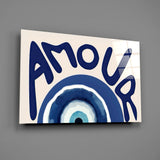 Amour Evil Eye Typography Glass Wall Art