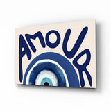 Amour Evil Eye Typography Glass Wall Art - 72x46 cm