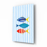 Cuadro de cristal Three Striped Fish on Blue Stripes Coastal - 72x46 cm