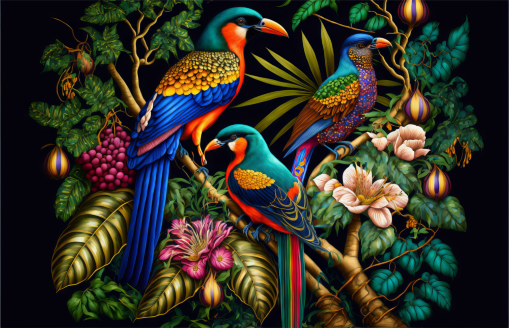 Oiseaux tropicaux Impression sur verre