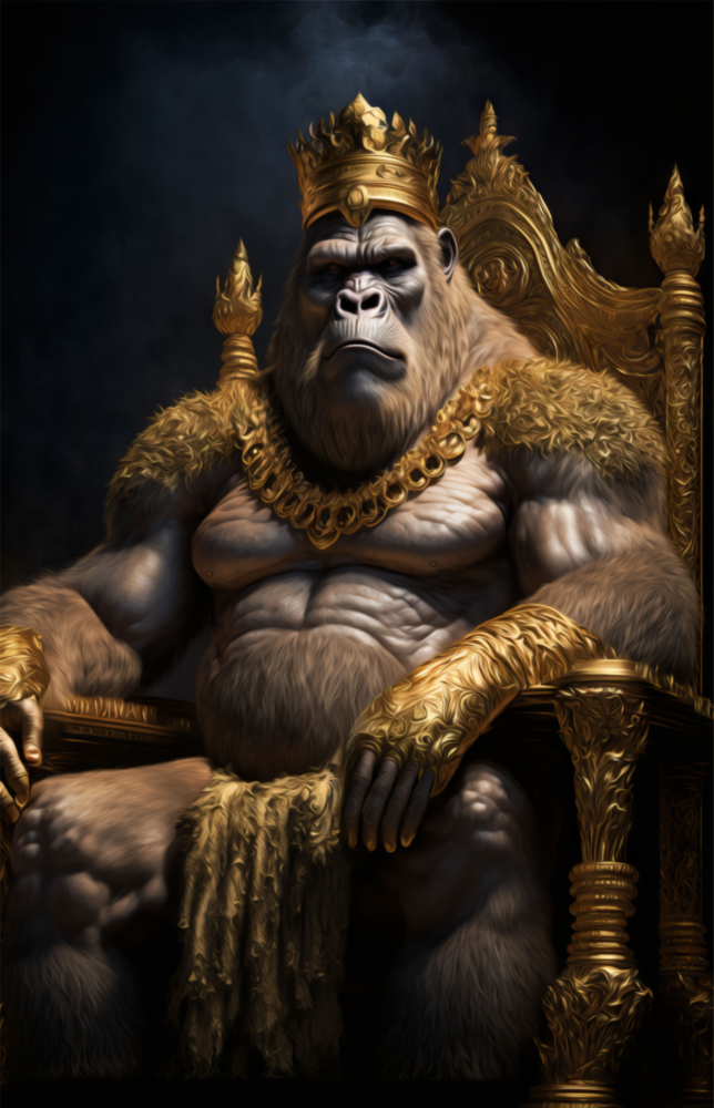 Affenkönig im Thron Glasbild