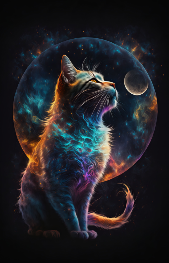 Moon Cat Glass Wall Art  || Designer Collection