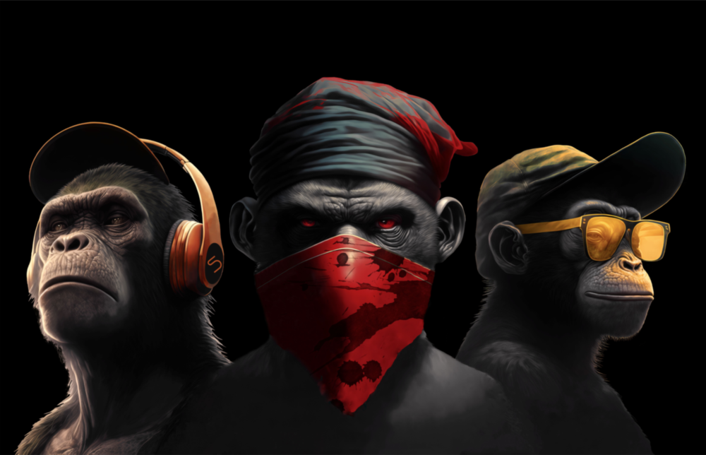 Arte de pared de vidrio de 3 monos sabios