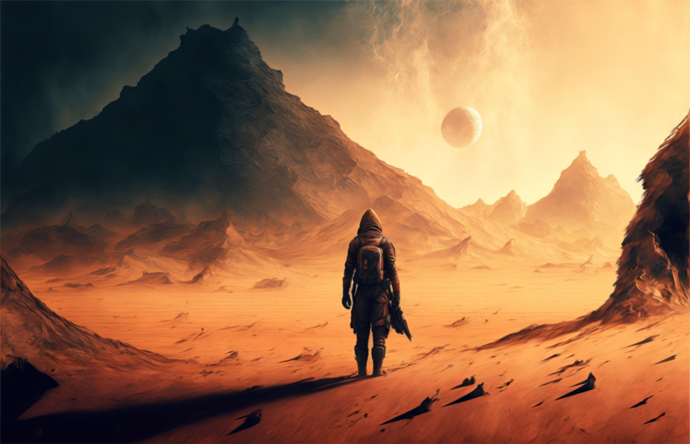 Marcher sur une autre planète Impression sur verre