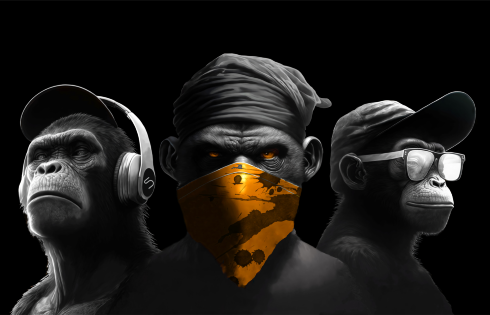 3 Wise Monkeys Chrome Edition Glass Wall Art || Designer Collection