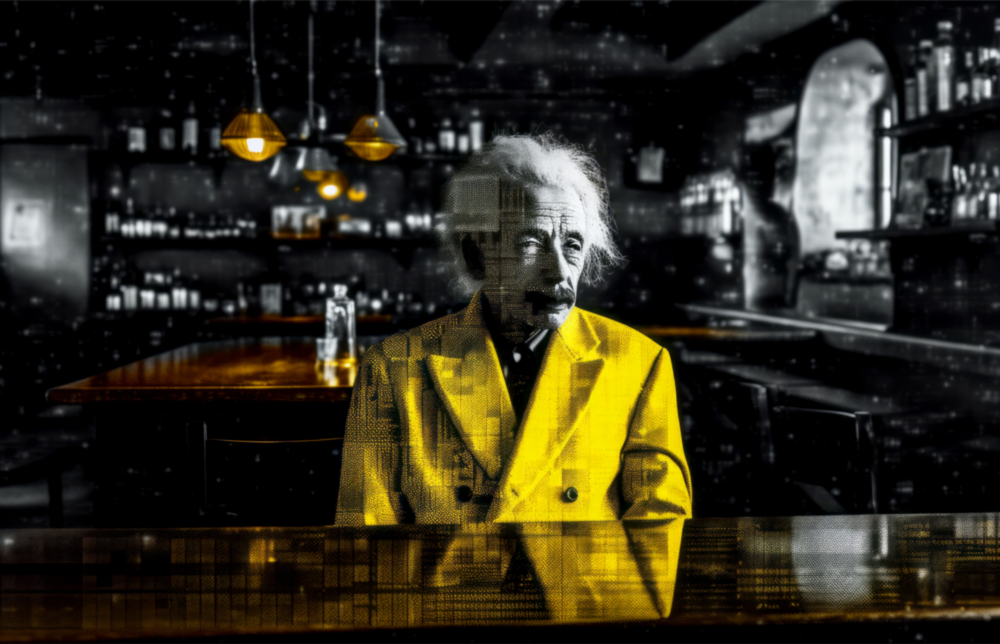 Einstein in the Bar Glass Wall Art || Designers Collection