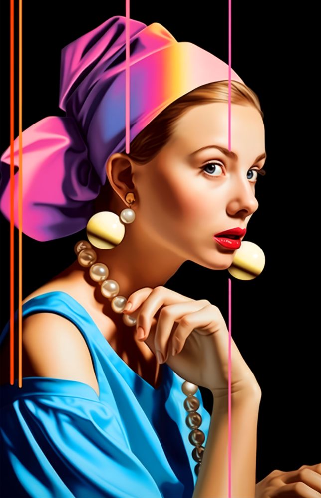 Arte de pared de vidrio de Ragazza con un orecchino di perle || Collezione di design