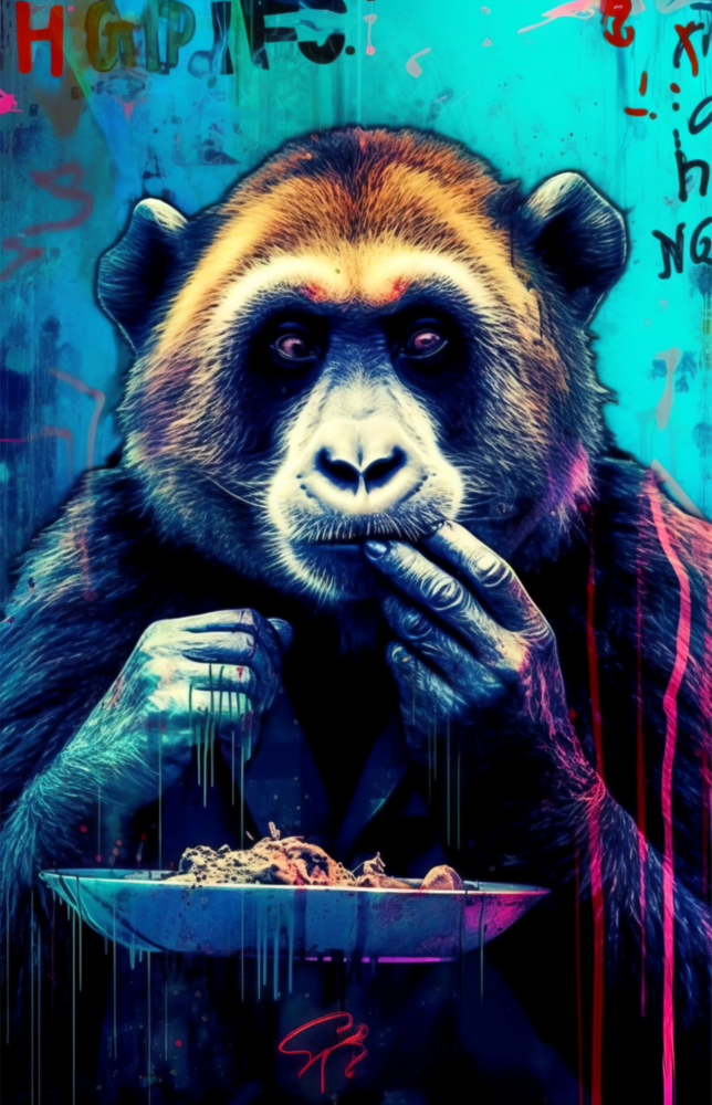 Singe affamé || Collection de créateurs Impression Sur Verre