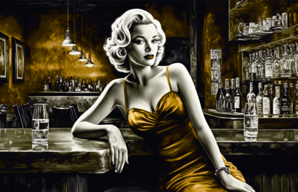 Marilyn in the Bar Glass Wall Art || Designer Collection