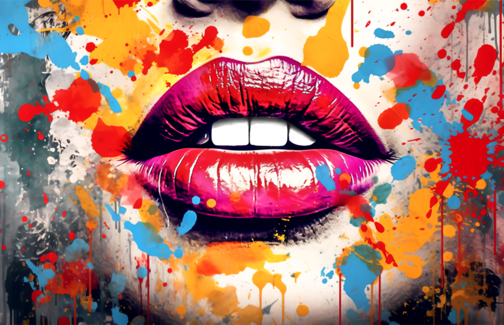 Rote Lippen || Designersammlung Glasbild