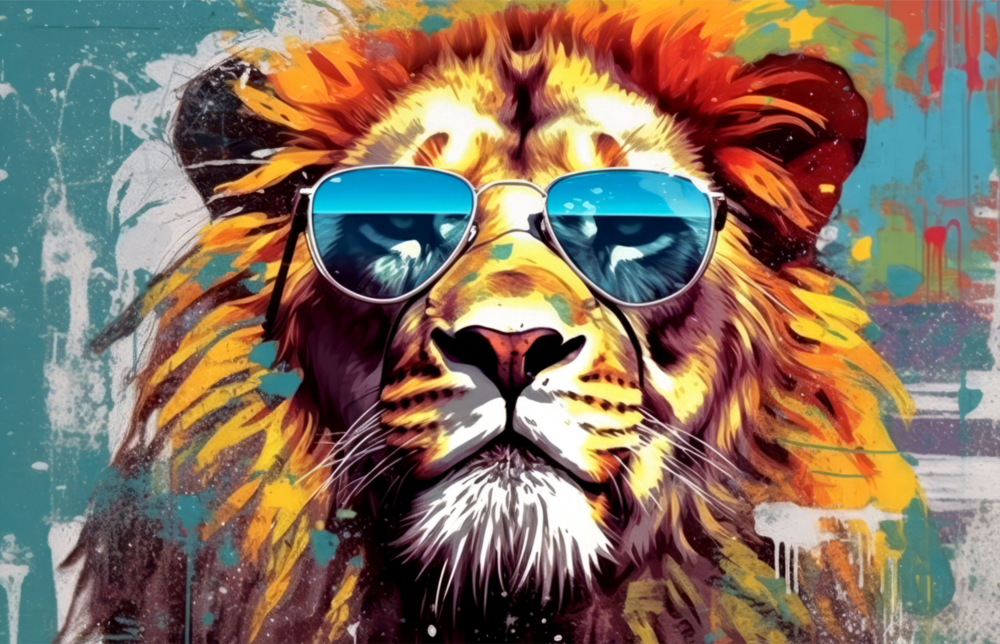 Arte della parete di vetro Cool Lion || Collezione di design