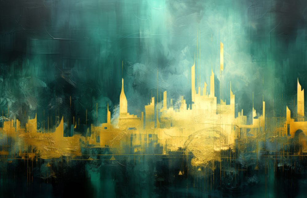 Stadt Silhouette || Designersammlung Glasbild