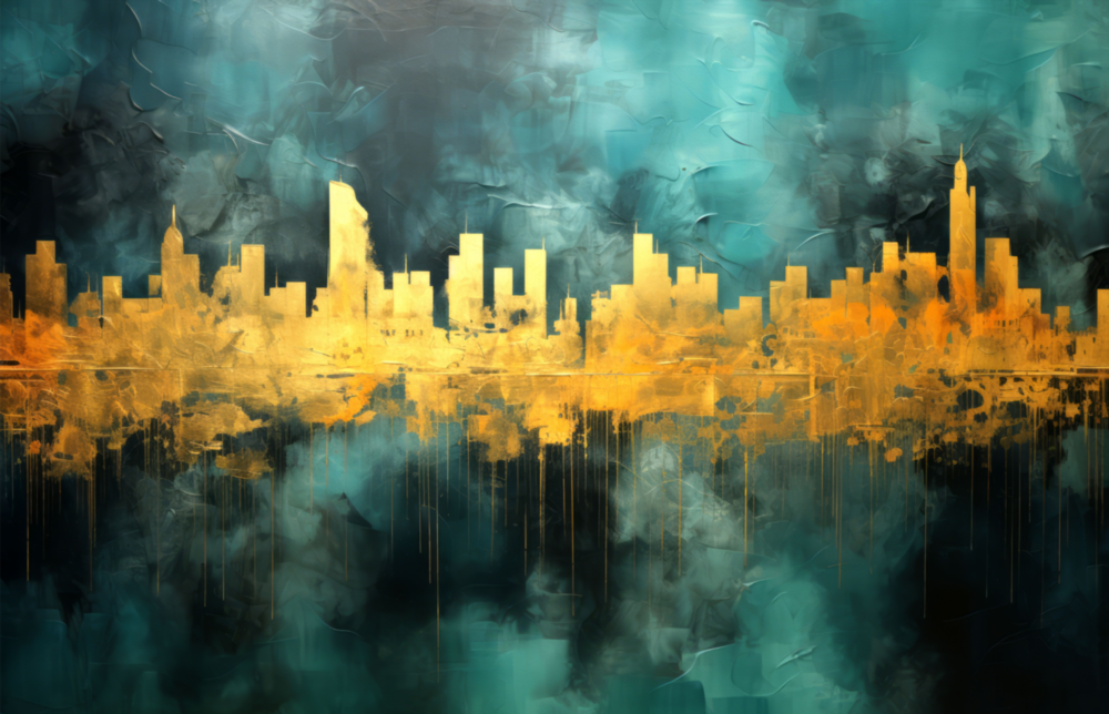 Stadt Silhouette || Designersammlung Glasbild