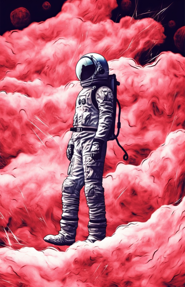 Astronaut Auf Einem Kleinen Planeten || Designersammlung Glasbild
