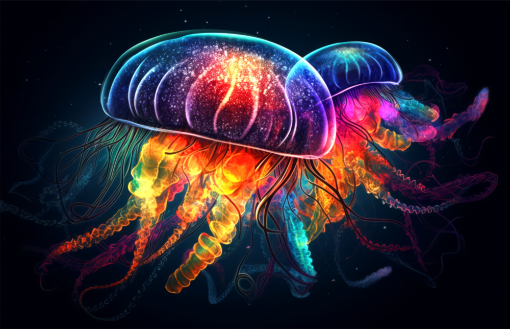 Neon Jellyfish Glass Wall Art || Designer Collection