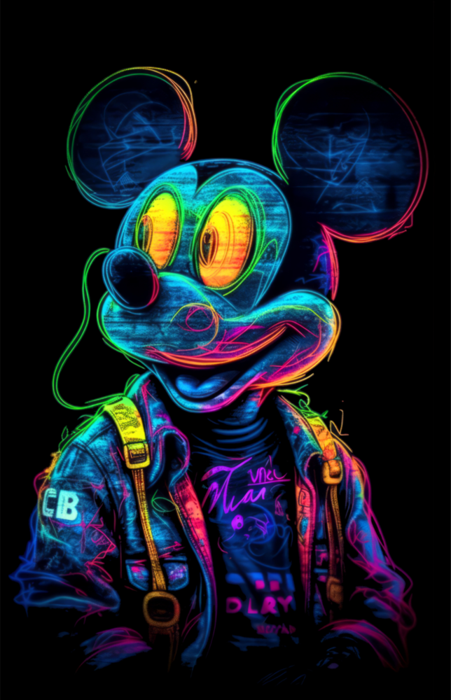 Arte della parete di vetro Mouse al neon || Collezione di design