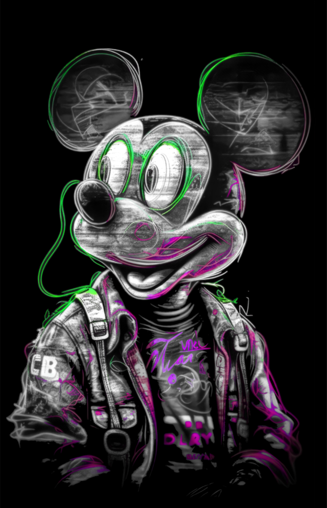 Arte de pared de vidrio de Mouse al neon || Collezione di design