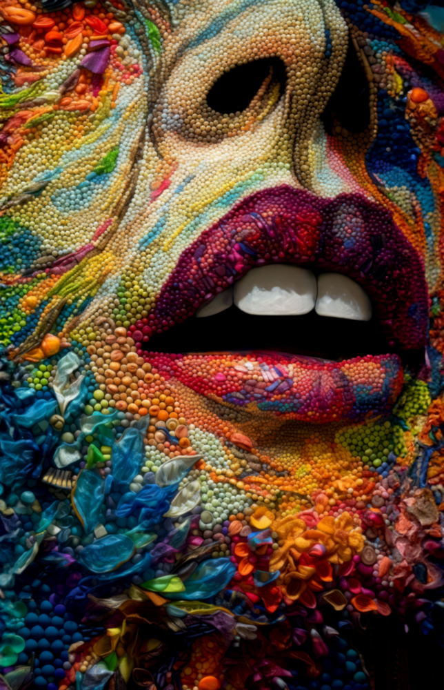 Arte della parete di vetro Labbra e fiori || Collezione di designer