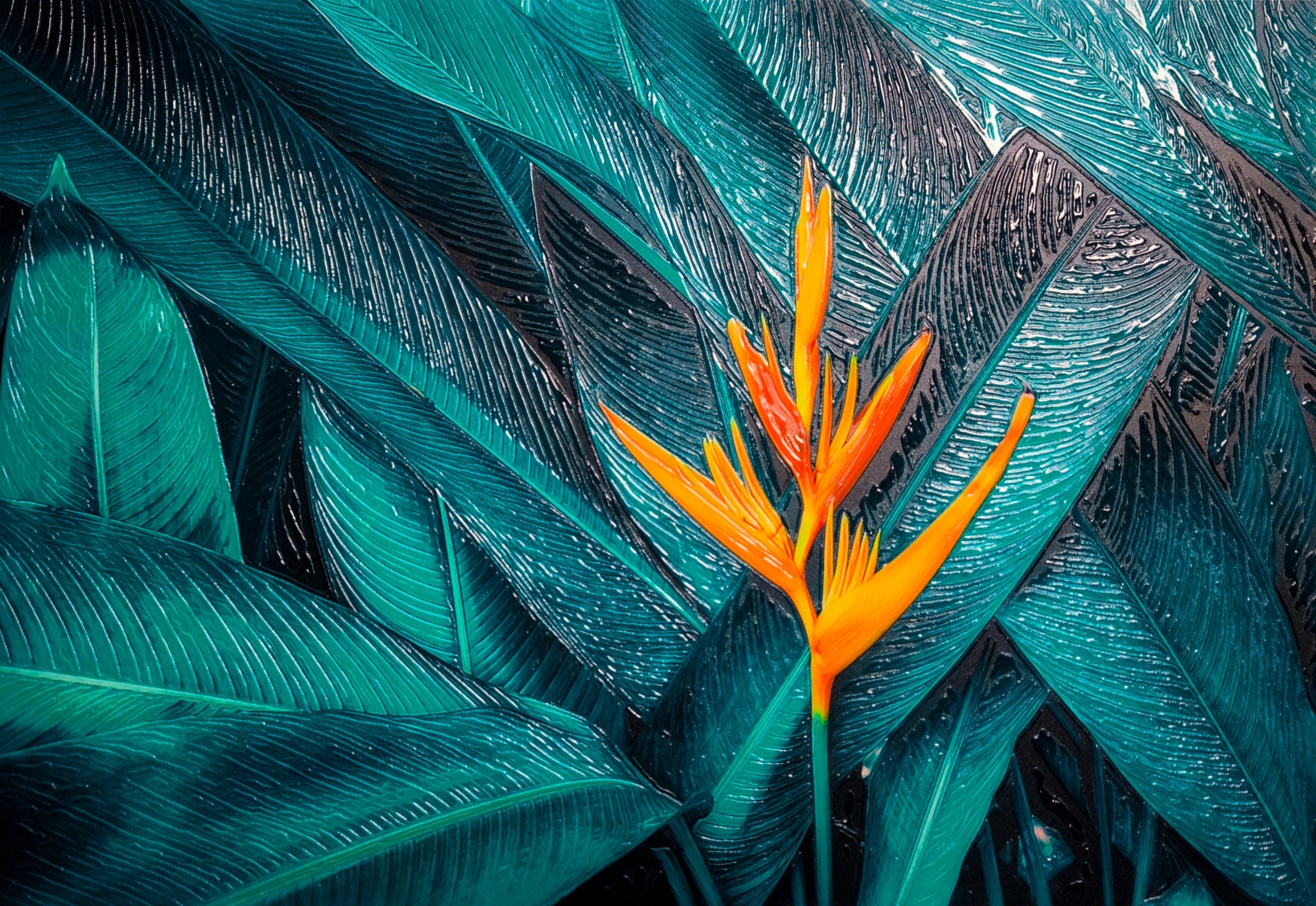 Teal Canopy Flame — Haptic 3D Embossed + Gloss Lacquer Print