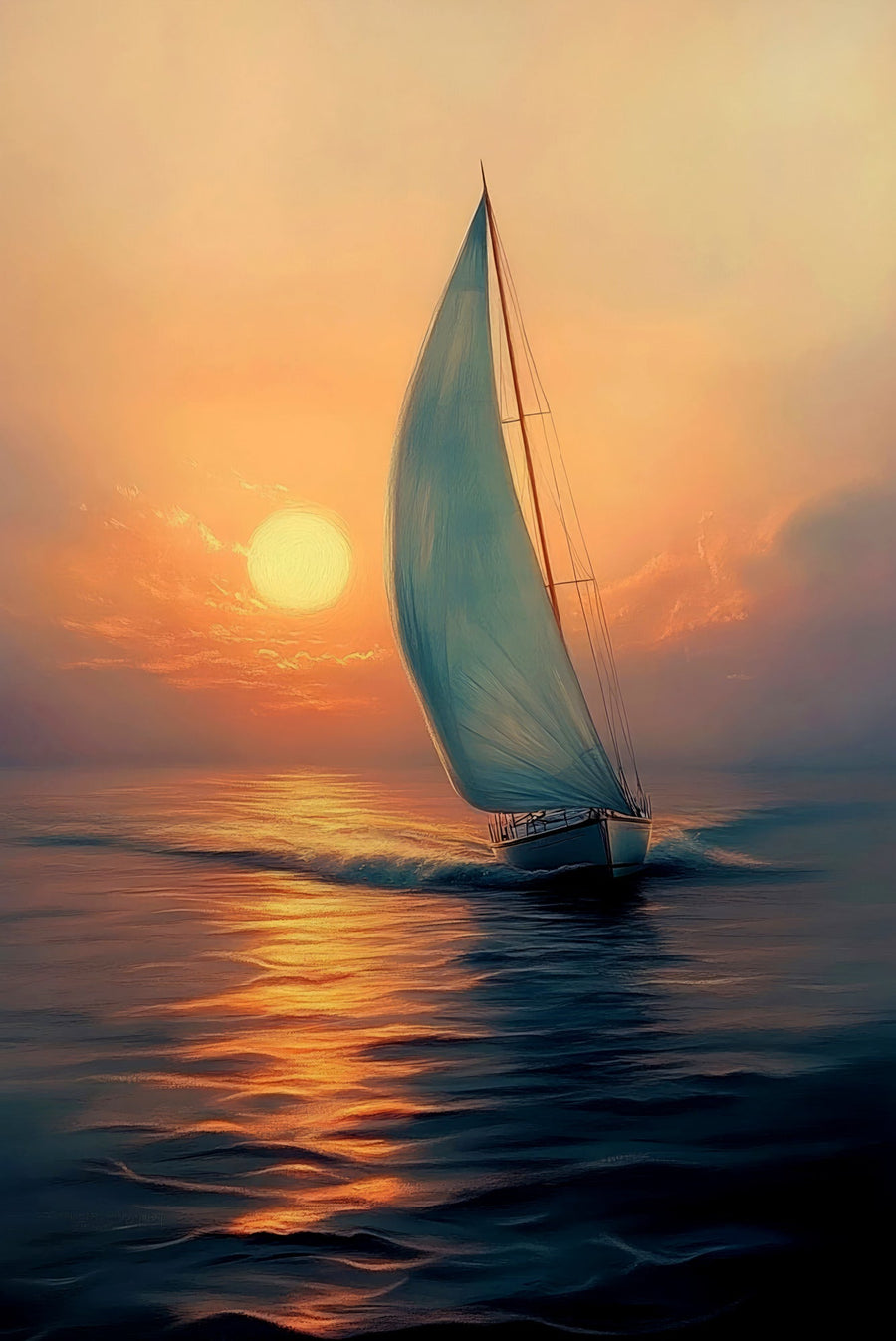 Azure Voyage: Golden Horizon — 3D Haptic Embossed High-Gloss Luxury Wall Art