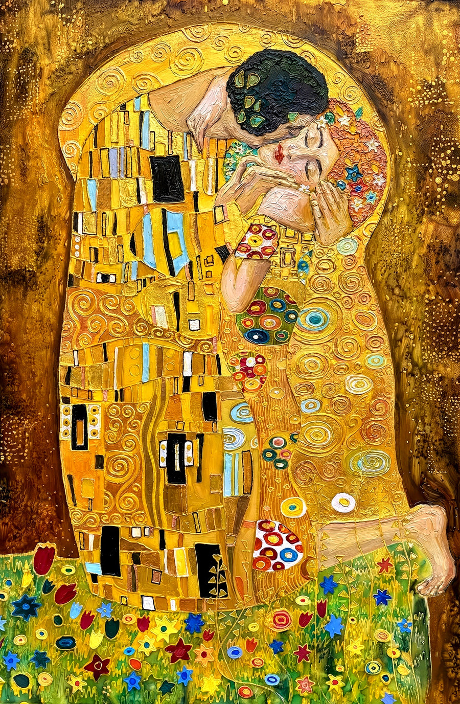 Golden Embrace Reverie — A Textured Tribute to Klimt’s Masterpiece