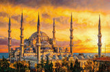 Golden Sunset Serenade: Blue Mosque — 3D Haptic Embossed High-Gloss Luxury Wall Art