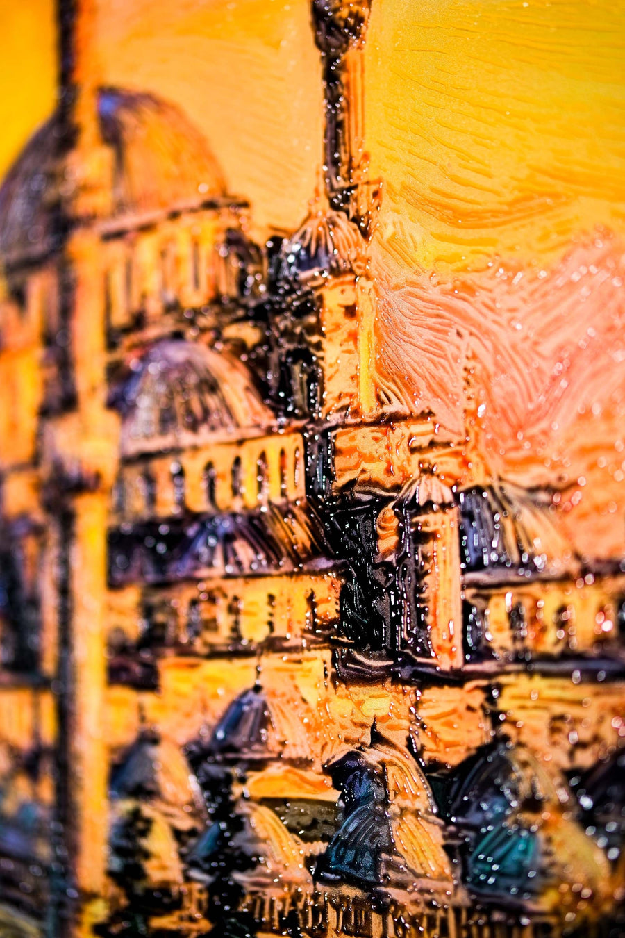 Golden Sunset Serenade: Blue Mosque — 3D Haptic Embossed High-Gloss Luxury Wall Art