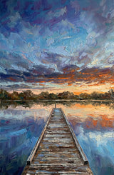 Twilight Pier Reflections — Cuadro de lujo con relieve háptico 3D y alto brillo - Aluminum Composite / 60x90 cm