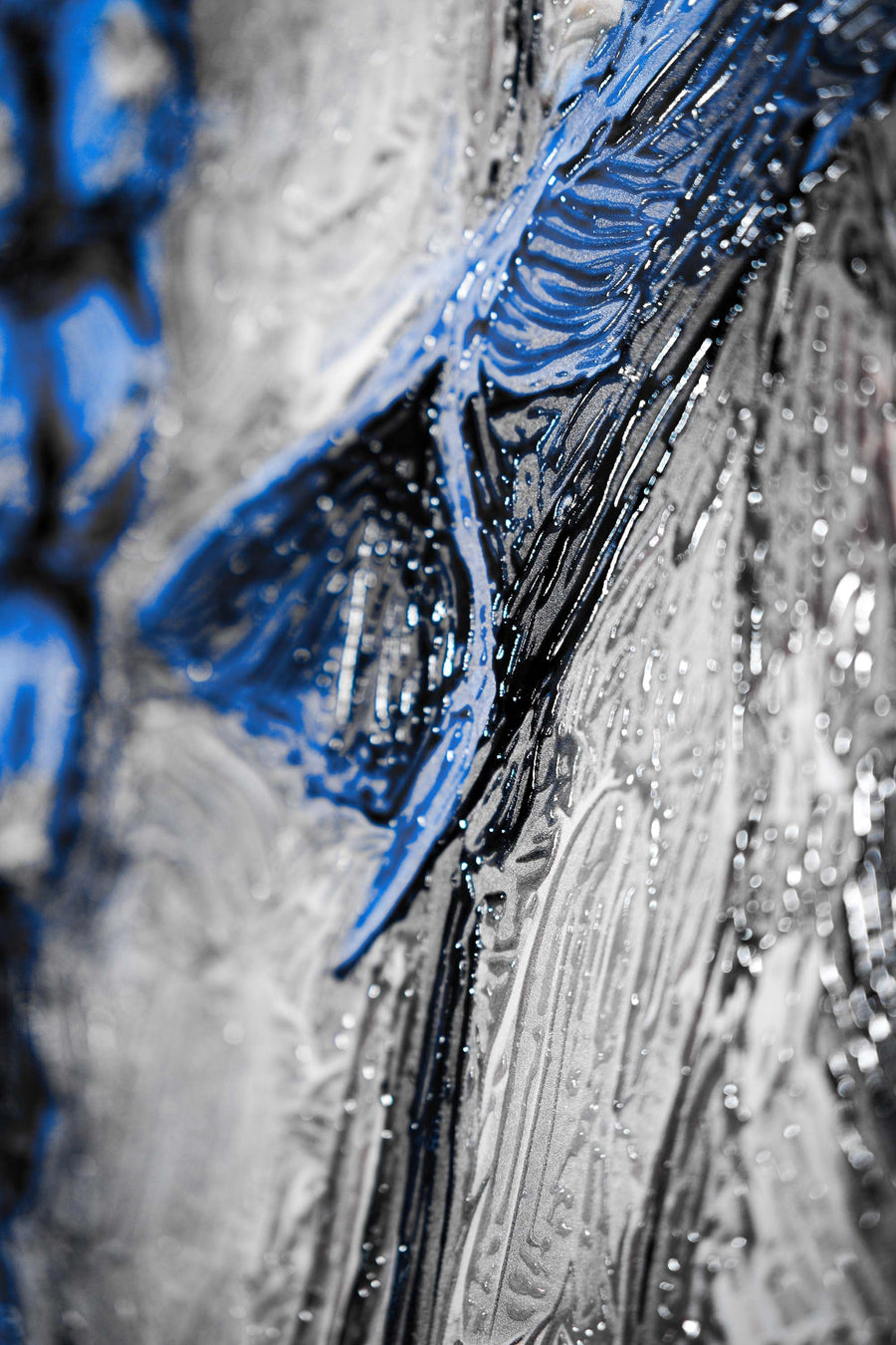 Sapphire Flora Relief — 3D Haptic Embossed High-Gloss Luxury Wall Art