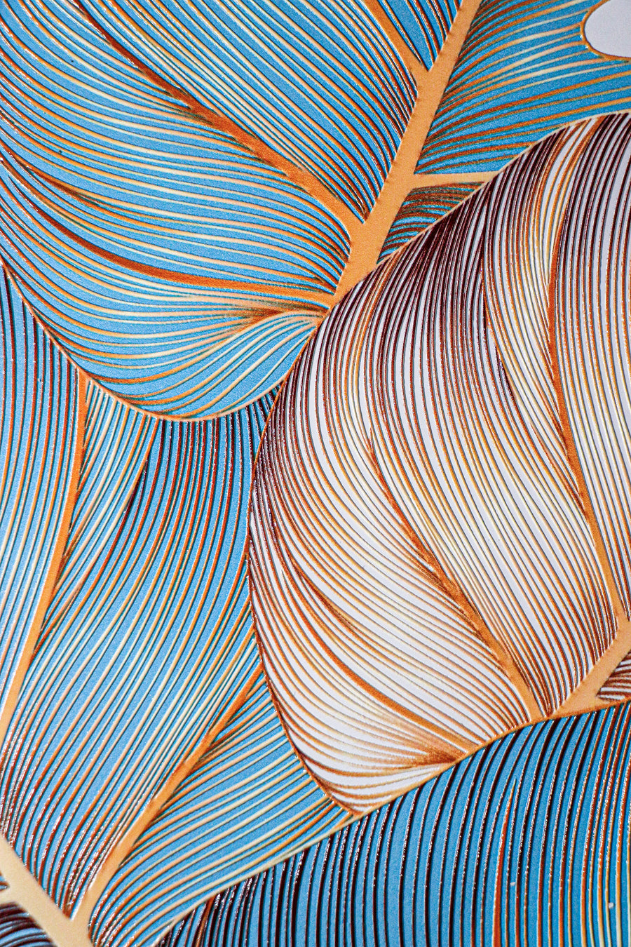 Azure Gilded Monstera — 3D Haptic Embossed High-Gloss Luxury Wall Art