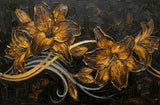 Oil painting of gold flowers on a dark background