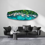 Tropical Lagoon Aerial Beach Glass Wall Art.