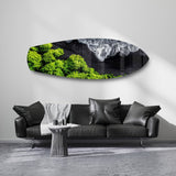 Black Sand Beach Aerial Forest Glass Wall Art.
