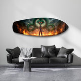 Anime Warrior Green Dragon Fire Glass Wall Art.