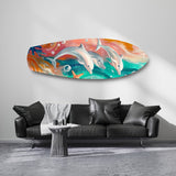 Playful Dolphins Painted Ocean Glass Wall Art.