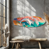 Playful Dolphins Painted Ocean Glass Wall Art.