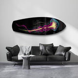 Neon Jellyfish on Black Glass Wall Art.