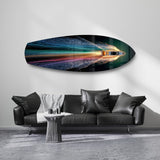 Speedboat Rainbow Light Trails Glass Wall Art.