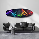 Neon Rainbow Lines Stone Abstract Glass Wall Art.