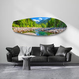 Mountain River Forest Landscape Glass Wall Art.
